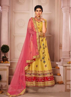 Yellow Color Raw Silk Lehenga Choli