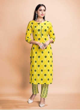 Yellow Color Rayon Kurti Pants