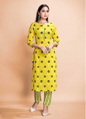 Yellow Color Rayon Kurti Pants