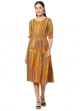 Yellow Color Rayon Printed Casual Wear Kurti