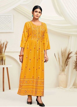 Yellow Color Rayon Printed Kurti