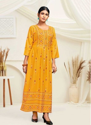 Yellow Color Rayon Printed Kurti