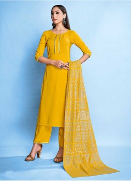 Yellow Color Rayon Readymade Salwar Kameez