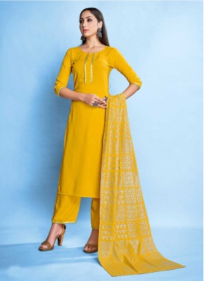 Yellow Color Rayon Readymade Salwar Kameez