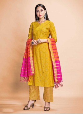 Yellow Color Rayon Readymade Salwar Suit