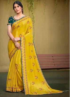 Yellow Color Satin Silk Saree