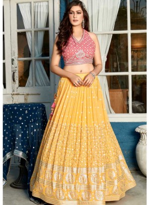 Yellow Color Sequins Work Lehenga Choli