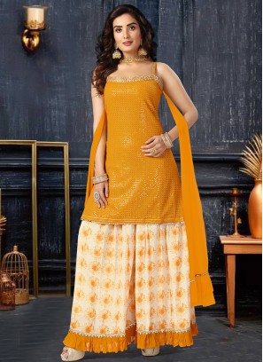 Yellow Color Sequins Work Sharara Suit