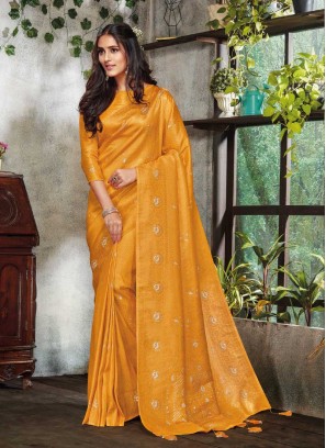 Yellow Color Silk Designer Saree