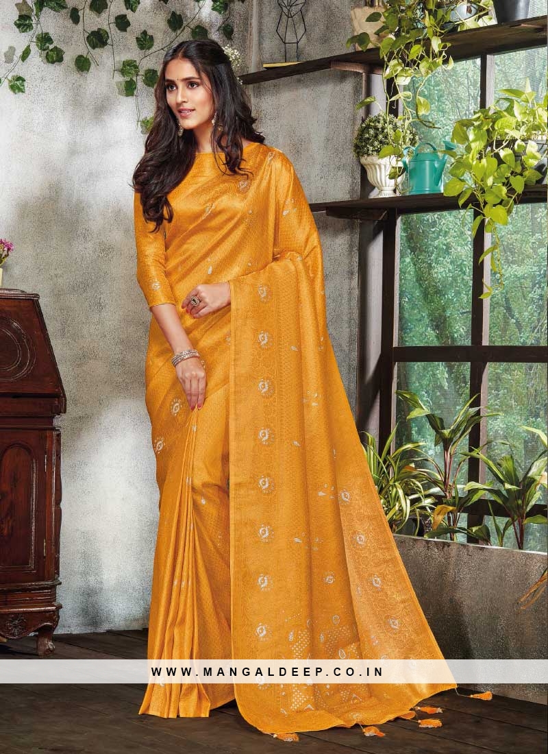 Yellow Color Silk Designer Saree