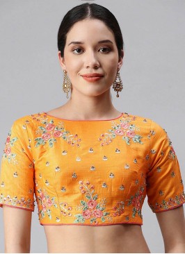 Yellow Color Silk Embroidered Heavy Work Blouse