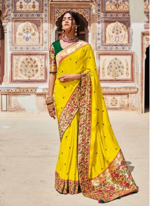 Yellow Color Silk Fancy Saree