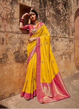 Yellow Color Silk Festive Wear Saree