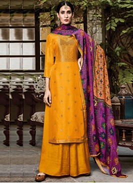 Yellow Color Silk Jacquard Dress Material