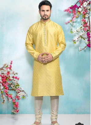 Yellow Color Silk Kurta Pajama For Mens