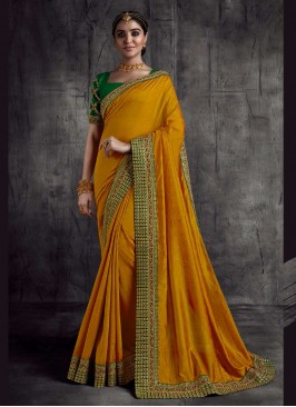 Yellow Color Silk Lace Border Saree