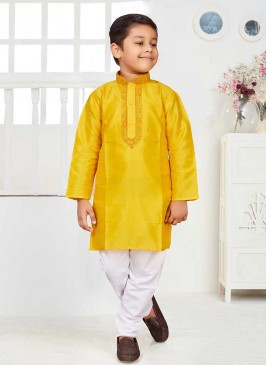 Yellow Color Silk Little Boy Kurta Set