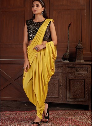 Yellow Color Silk Lyrca Ready To Wear Saree