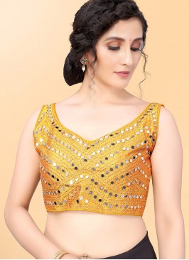 Yellow Color Silk Mirror Work Blouse