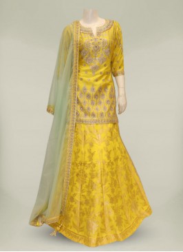 Yellow Color Silk Pakistani Sharara Suit