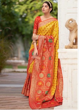 Yellow Color Silk Party Wear Saree