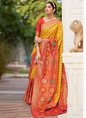 Yellow Color Silk Party Wear Saree