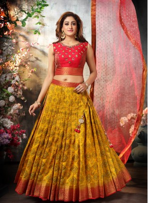 Yellow Color Silk Patola Style Haldi Wear Lehenga