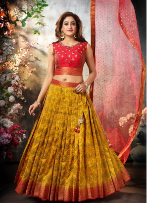 Yellow Color Silk Patola Style Haldi Wear Lehenga