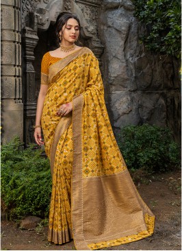 Yellow Color Silk Saree For Girls