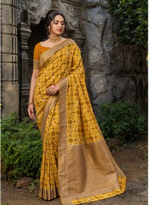 Yellow Color Silk Saree For Girls