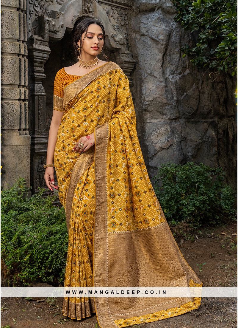 Yellow Color Silk Saree For Girls