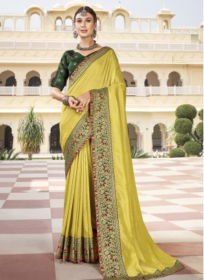 Yellow Color Silk Saree For Party