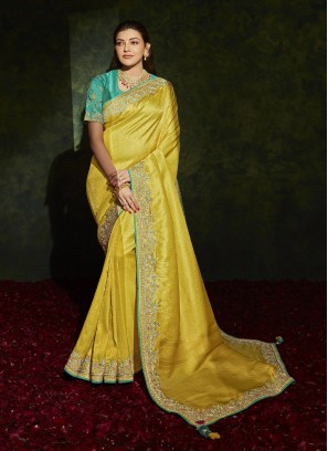 Yellow Color Silk Wedding Wear Saree