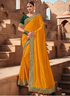 Yellow Color Vichitra Silk Saree