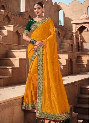 Yellow Color Vichitra Silk Saree