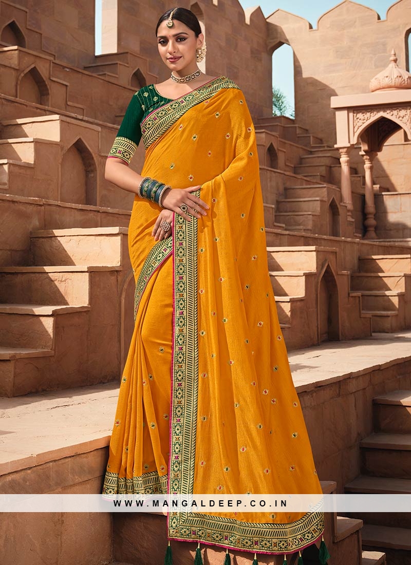 Yellow Color Vichitra Silk Saree