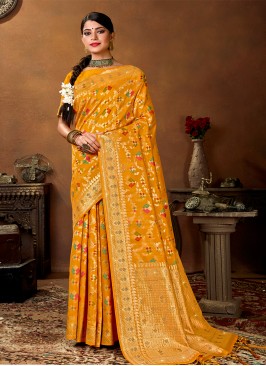 Yellow Color Weaving Banarasi Silk Saree