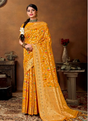 Yellow Color Weaving Banarasi Silk Saree