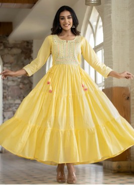 Yellow Cotton Ceremonial Readymade Gown