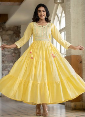 Yellow Cotton Ceremonial Readymade Gown