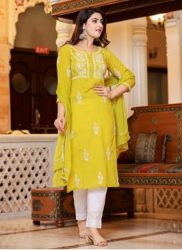 Yellow Cotton Pant Style Suit