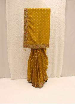 Yellow Dola Silk With Thread Work Trendy Saree