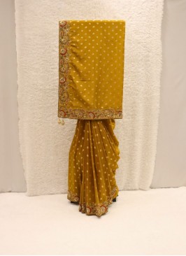 Yellow Dola Silk With Thread Work Trendy Saree