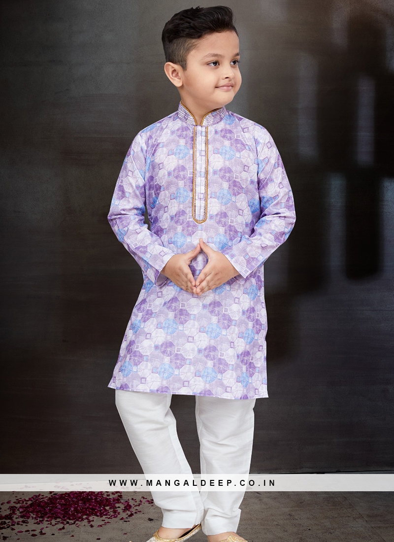 Buy Lavender Floral Printed Cotton Kurta Online - Aurelia