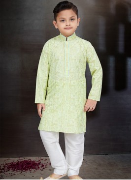 Pista Green Elegance Boys' Kurta and Trouser Set.