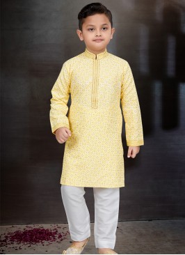 Yellow Elegance Boys' Kurta and Trouser Set.