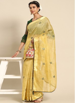 Yellow Embroidered Classic Saree