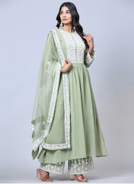 Sea Green Embroidered Faux Georgette Semi-stiched Salwar Suit