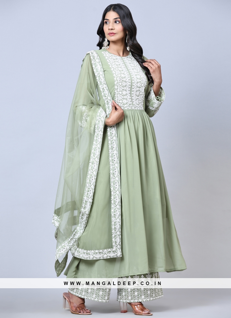 Green Color Wedding Function Wear Georgette Suit