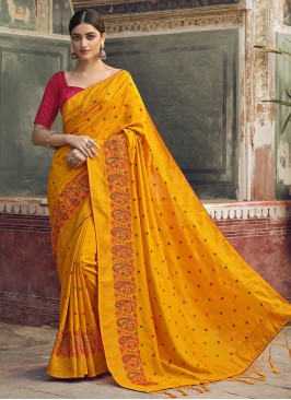 Yellow Embroidered Festival Trendy Saree
